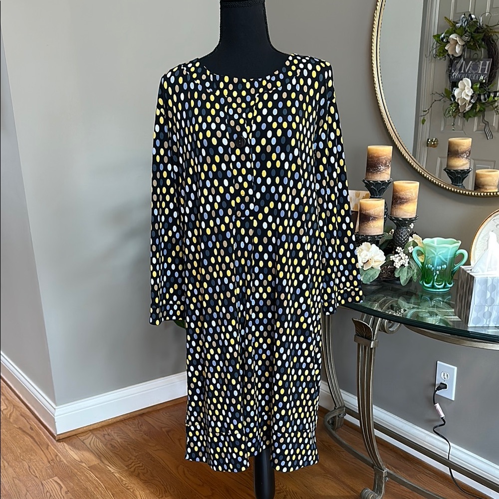 Chico’s Polka Dot Dress in Black, White, and Yellow size 3